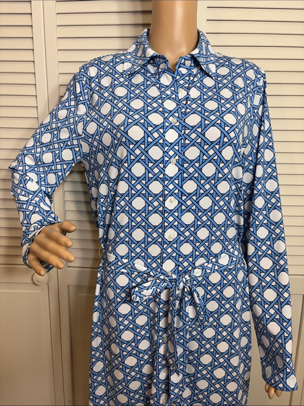 Brooks Brothers Blue and White Geometric Long Sleeves Shirt Dress XL - Picture 6 of 16